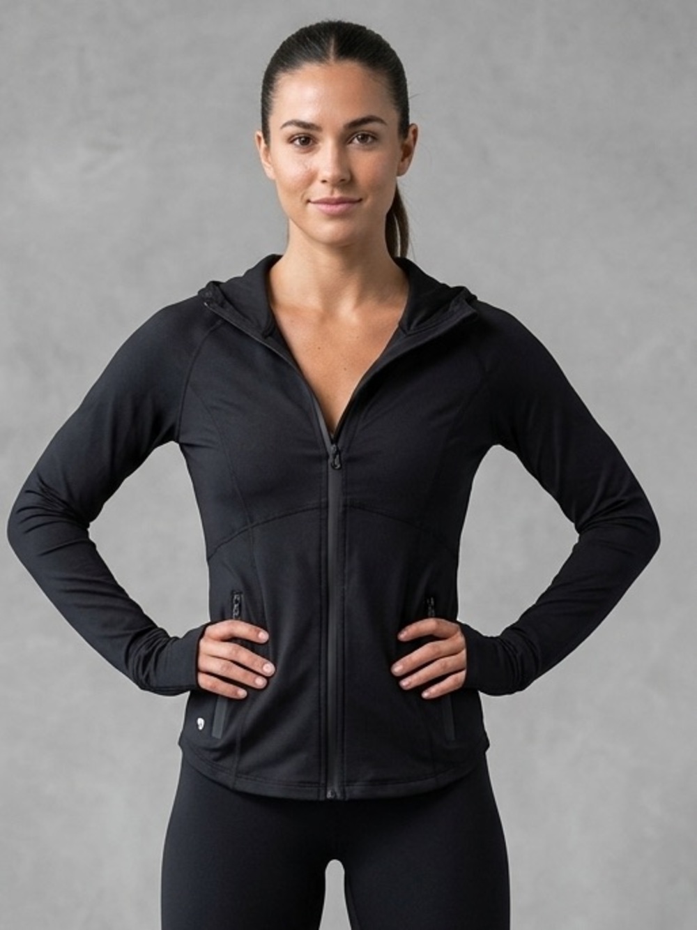 Senita Athletics Black Hooded Zip-Up Utility Jacket
